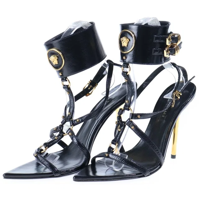 Versace Medusa Leather Sandals Black in Black Leather from The Reluxe