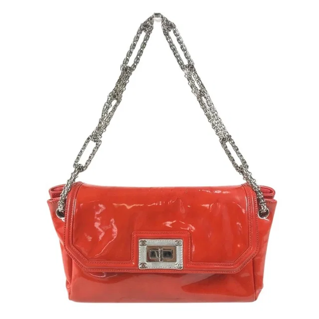 Chanel Shoulder Bag Logo Patent Leather Red Orange in Red Patent leather from The Reluxe