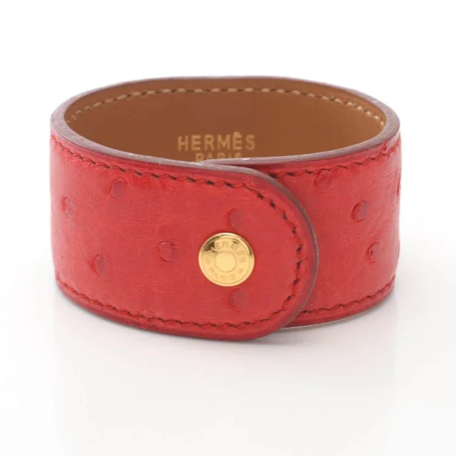 Hermès Medor Ostrich Bracelet in Red Others from LuxUness, photo 2 of 6