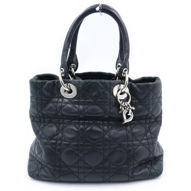 Dior Cannage Handbag Black Leather Silver in Black Leather from The Reluxe