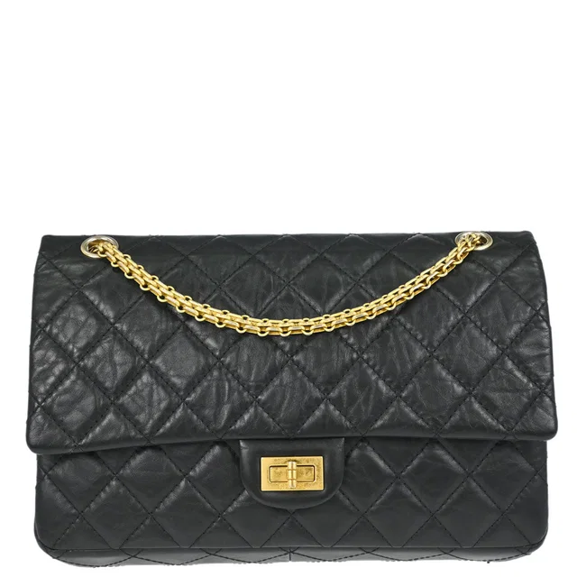 Chanel 2017 Black Calfskin 2.55 Double Flap Shoulder Bag in Black Calfskin from AMORE Vintage Tokyo