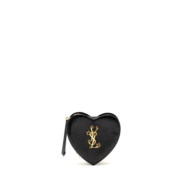 Saint Laurent Love Heart Clutch Lambskin Black GHW in Black Lambskin from EMIER