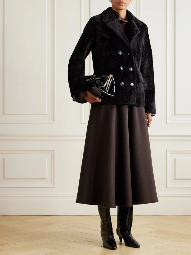YVES SALOMON Double-breasted shearling jacket in Brown, photo 2 of 2 from NET-A-PORTER (Canada)
