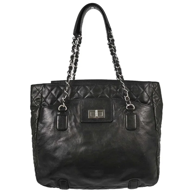 Chanel 2008-2009 Black Lambskin Mademoiselle Lock Tote Handbag in Black Lambskin from AMORE Vintage Tokyo