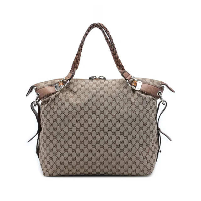 Beige Gucci Large GG Canvas Bamboo Bar Tote in Beige Canvas from Designer Revival