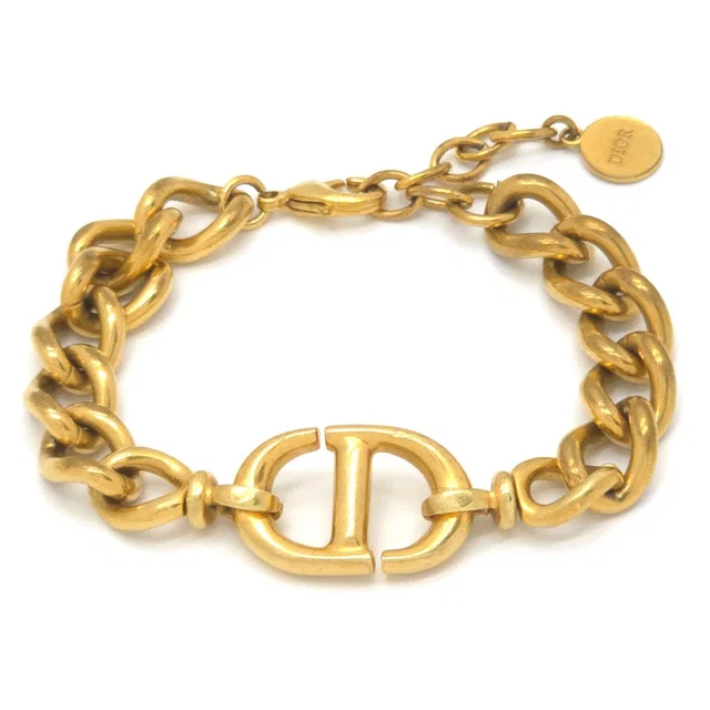 Dior CD Navy Bracelet Gold Tone Metal 22.5 in Navy from The Reluxe