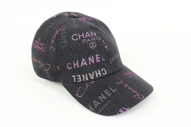 Chanel 22P Black Denim x Pink CC Logo All Over Baseball Cap in Black Denim from Bagriculture