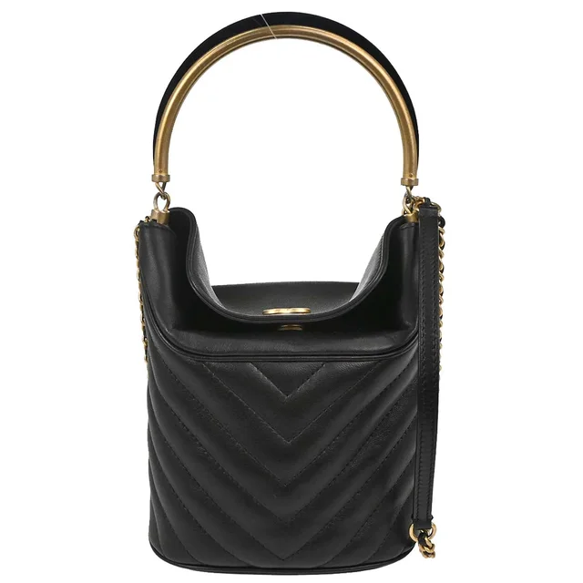 Chanel 2018-2019 Black Lambskin Chevron Handle with Chic Bucket 2way Shoulder Handbag in Black Lambskin from AMORE Vintage Tokyo