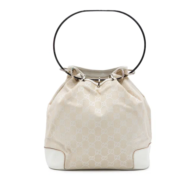 White Gucci GG Canvas Resin Hoop Handle Bag Handbag in White Canvas from Designer Revival