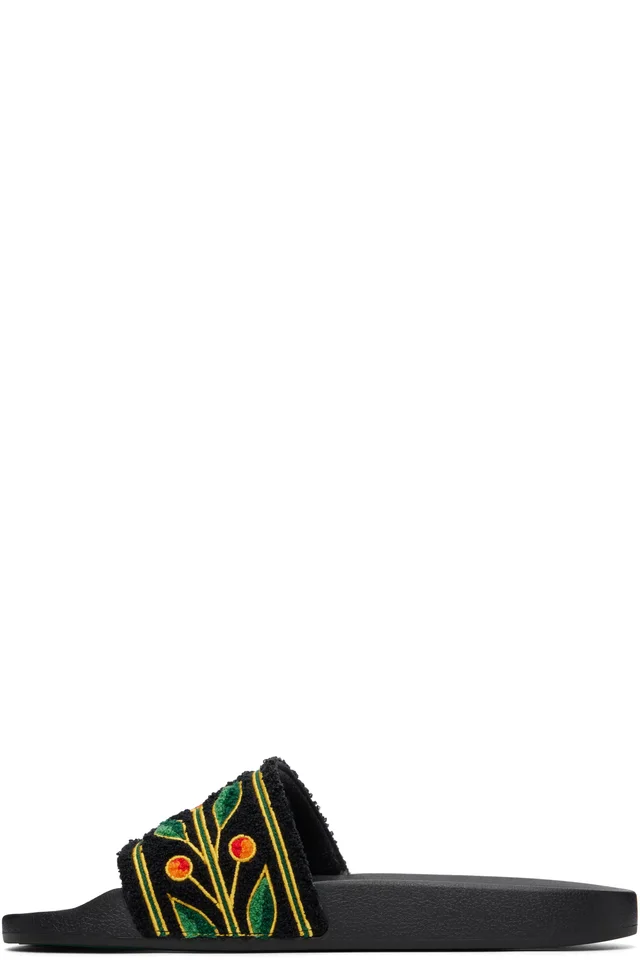 Casablanca Black Laurel Terry Slides, photo 3 of 5 from SSENSE