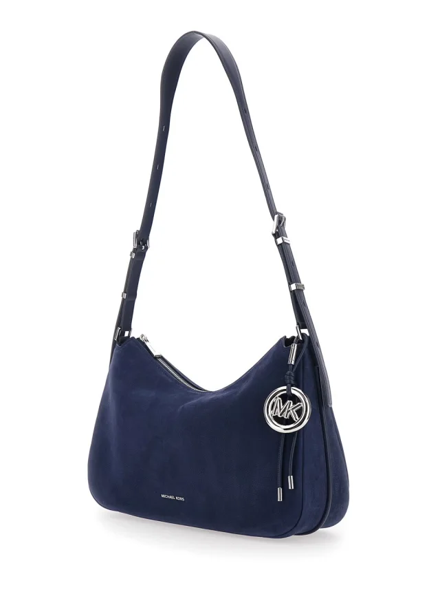Michael michael kors 'Nolita Medium' Blue Shoulder Bag with Logo Charm and Adjustable Strap in Suede Women in Blue 100% Cow Leather, photo 3 of 11 from Gaudenzi Boutique