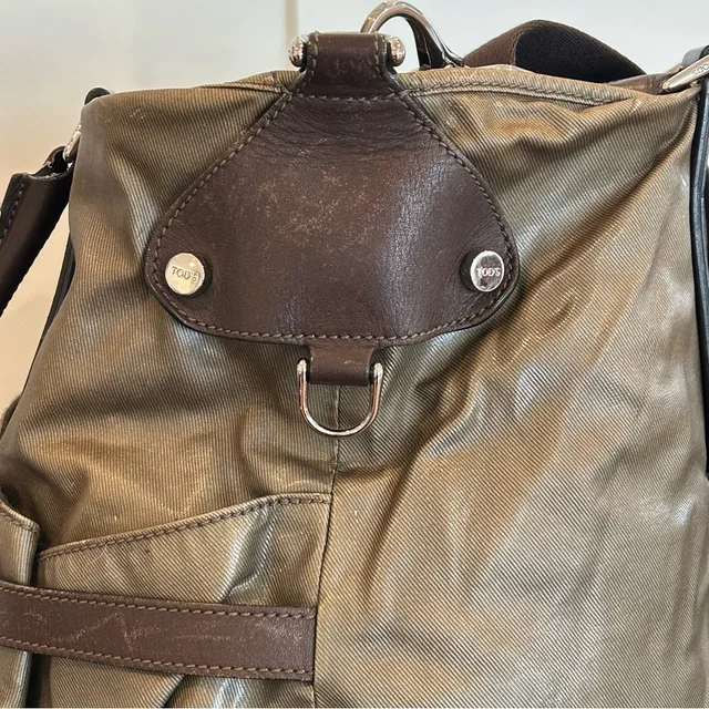 Tod's Olive Green Canvas Messenger With Brown Leather Trim in green|brown|red Canvas from Poshmark, photo 3 of 11