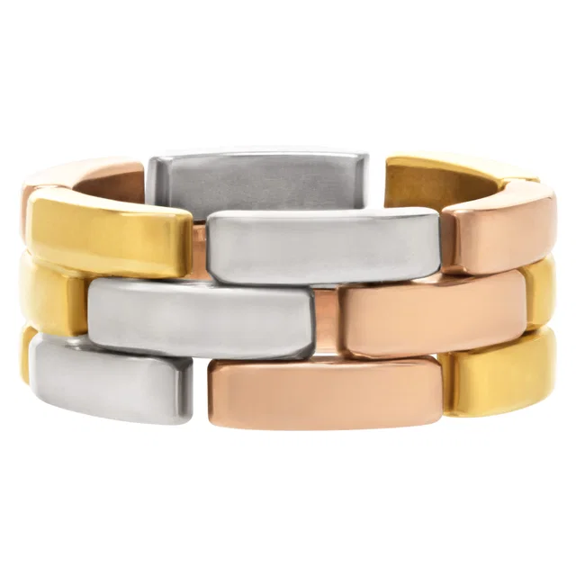 Cartier Tri-color Panthere link ring in White Gold, Yellow Gold, Pink Gold from Gray And Sons