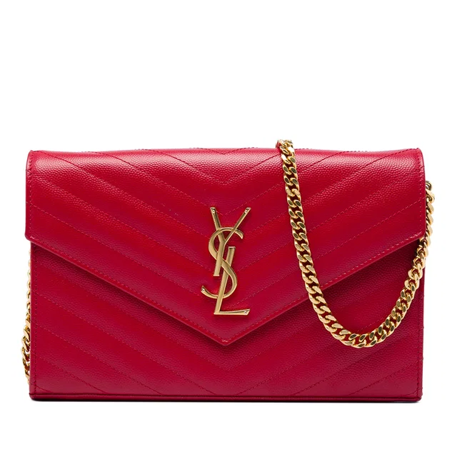 Red Saint Laurent Grain De Poudre Cassandre Envelope Chain Wallet Crossbody Bag in Red Leather from Designer Revival, photo 1 of 1