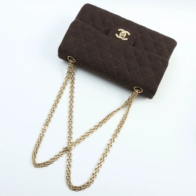 Chanel Circa 2000 Cotton Classic Flap Design Chain Bag Brown from VINTAGE QOO TOKYO, photo 6 of 12