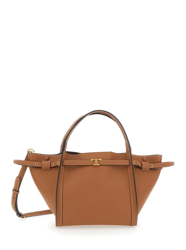 Tod's Brown Medium Tote Bag with T Timeless Plaque on the Front and Adjustable and Removable Shoulder Strap in Leather Woman in Brown 100% Calf from Gaudenzi Boutique, photo 1 of 1