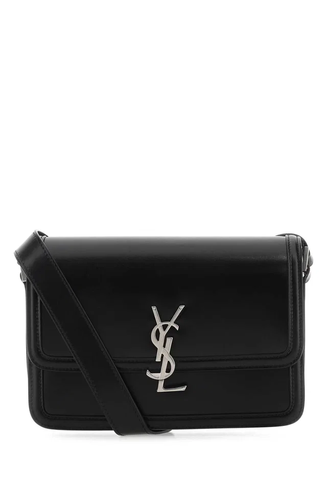 Saint Laurent Logo Leather Shoulder Bag — Black in Black Leather from HEWI