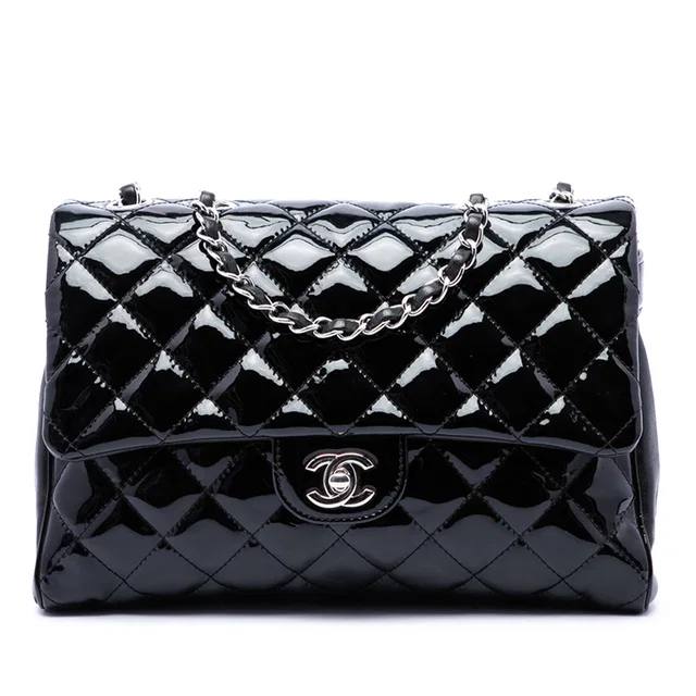 Black Chanel Large CC Quilted Patent Double Compartment Flap Crossbody Bag in Black Patent leather from Designer Revival