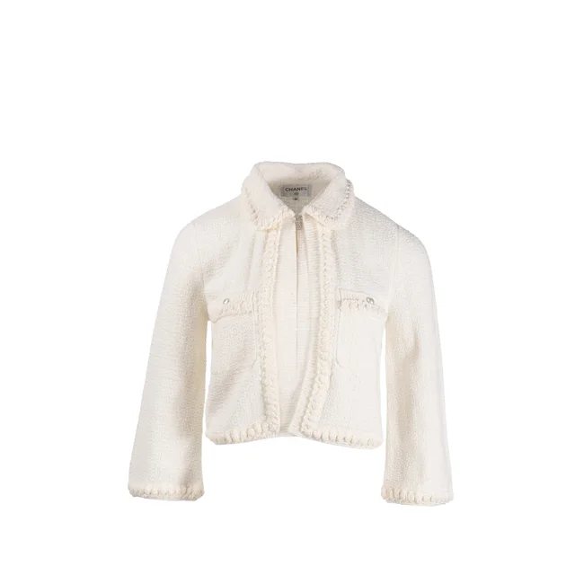 Chanel Size 36 25P Tweed Jacket Cotton/Silk White in White Tweed from EMIER