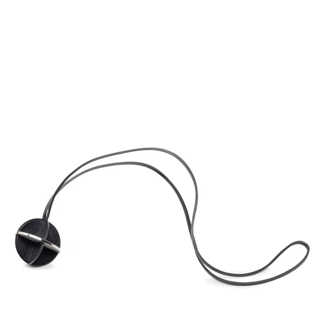 Black Hermès Leather and Brass Zodiac Pendant Necklace in Black Leather from Designer Revival