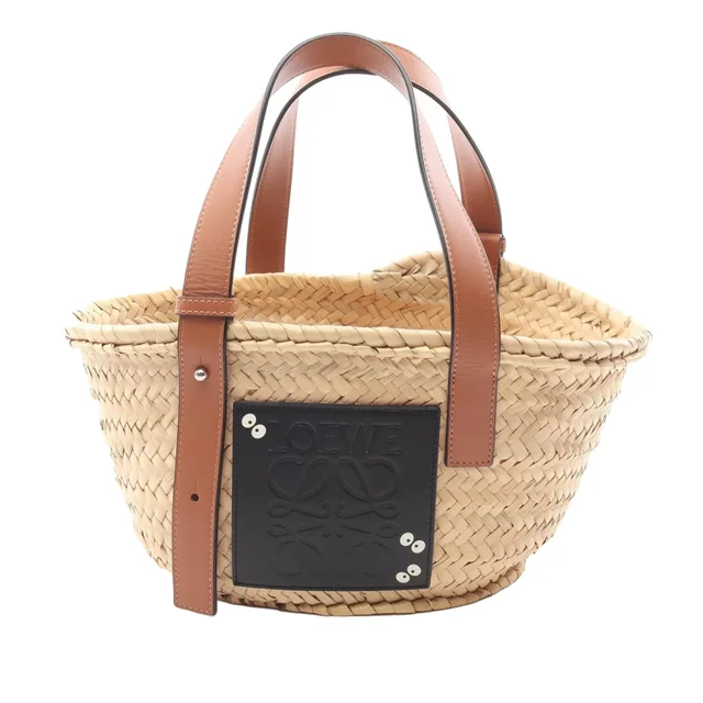 Brown LOEWE Studio Ghibli My Neighbor Totoro Small Raffia Dust Bunnies Basket Tote in Brown Raffia from Designer Revival