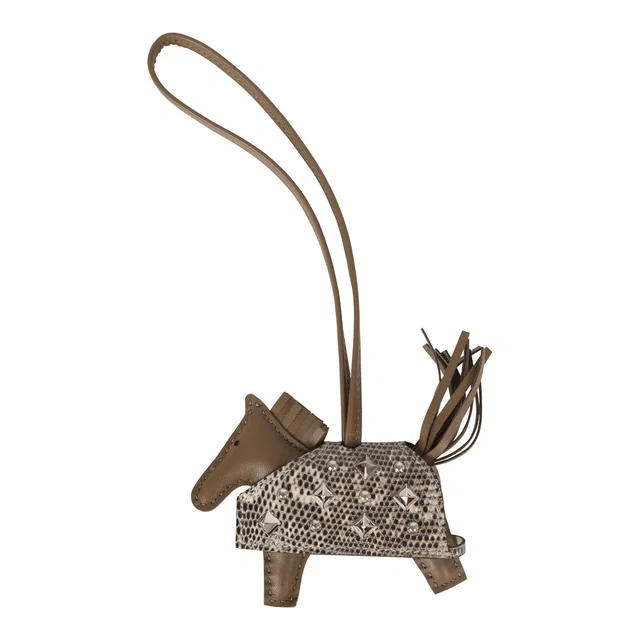 Hermès Rodeo Rock Bag Charm PM Ombre Shiny Varanus Salvator Lizard and Etoupe Milo Lambskin Palladium… in Taupe Lambskin from Madison Avenue Couture