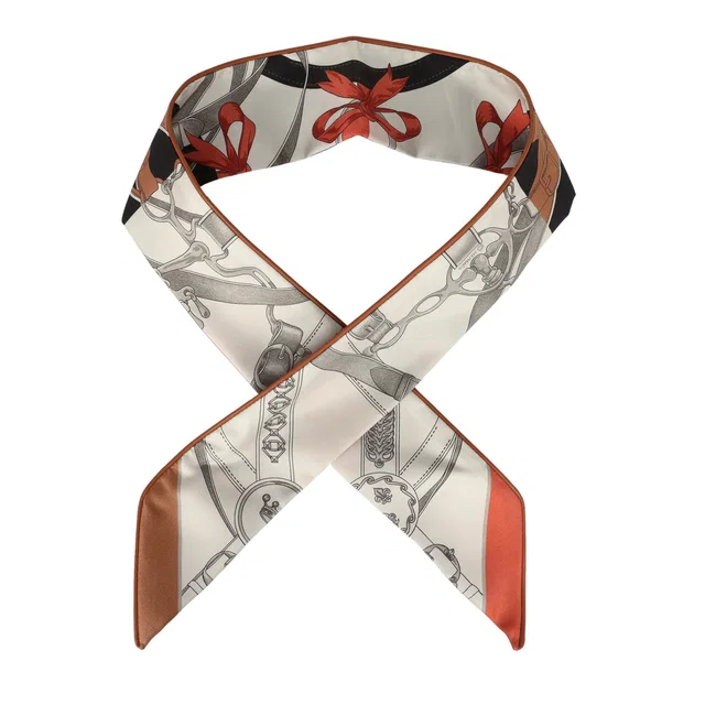 Hermès "La Promenade Du Matin Forever" Barenia, Brique, Black Leather Trim Silk Twilly in Black Silk from Madison Avenue Couture