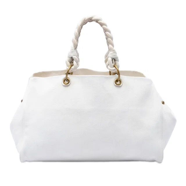 White Bottega Veneta Canvas Braided Tote in White Canvas from Designer Revival