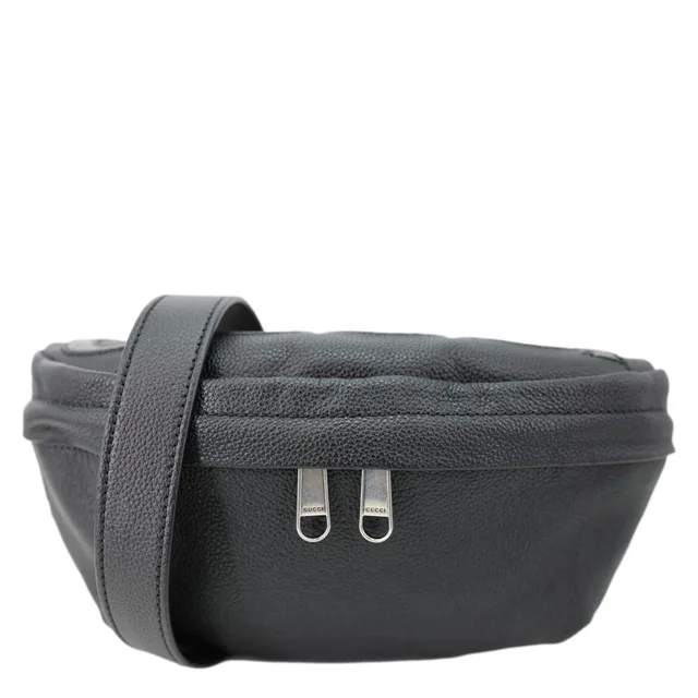 Gucci Logo Grained Calfskin Embossed Leather Belt Bag Black in Black Caviar leather from Dallas Designer Handbags