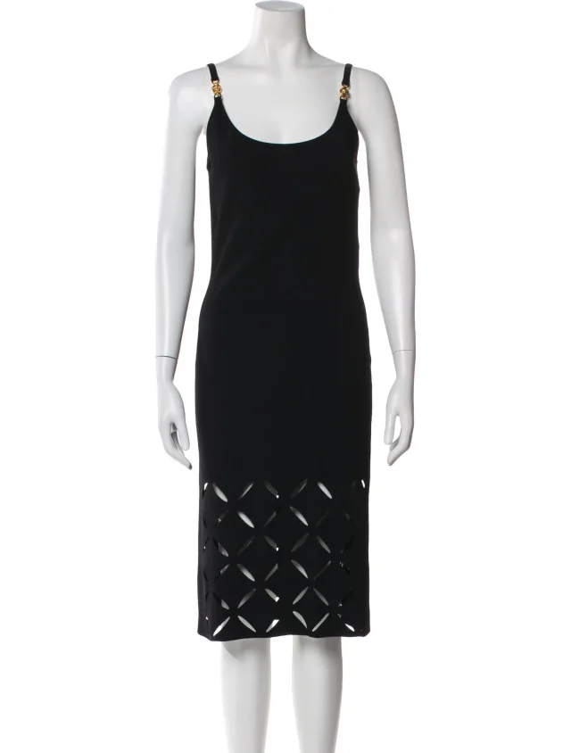 Versace Scoop Neck Midi Length Dress in black from The RealReal