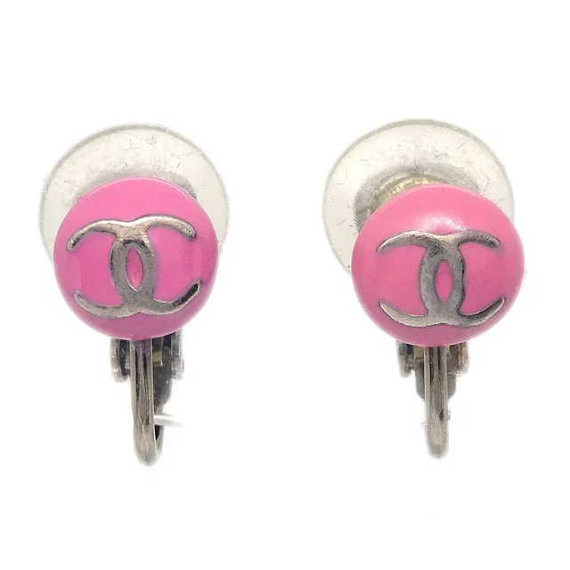 Chanel Button Earrings Pink 03C in Pink Resin from AMORE Vintage Tokyo