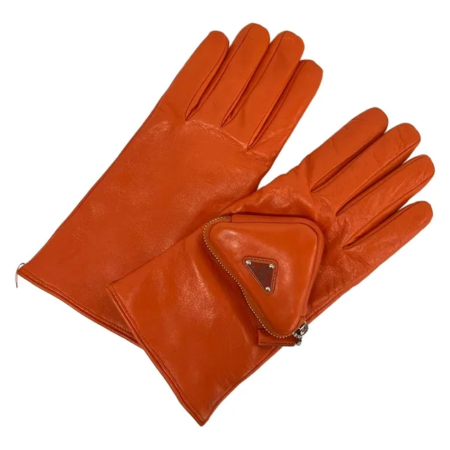 Prada Gloves Orange Leather in Orange Leather from The Reluxe