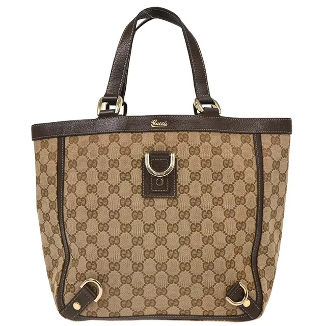 Gucci Beige Canvas GG Abbey D Ring Tote Handbag in Beige Canvas from AMORE Vintage Tokyo