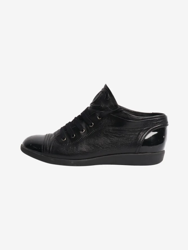 Chanel Black lace up trainers - size EU 37.5 (UK 4.5) in Black Leather from Sign of the Times