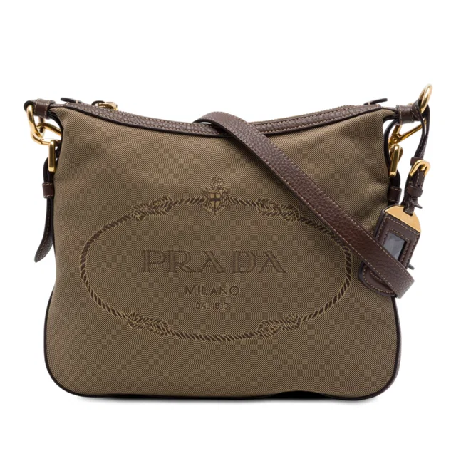 Beige Prada Canvas Canapa Logo Crossbody in Beige Canvas from Designer Revival