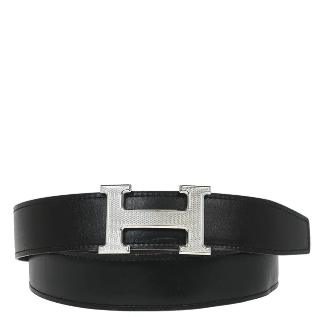 Hermès Black Box Calf Togo Constance Guilloche Reversible Belt #95 in Black Togo leather from AMORE Vintage Tokyo
