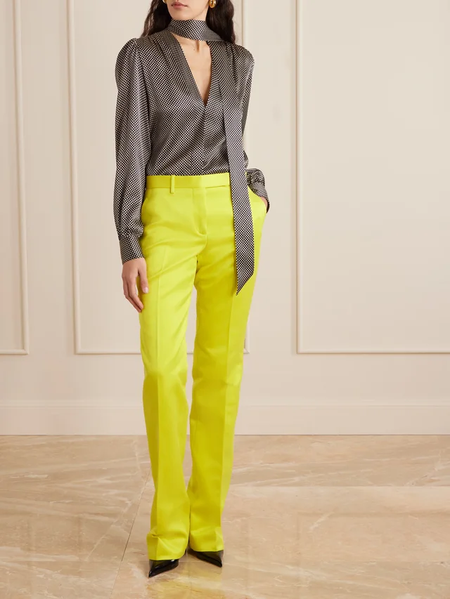 TOM FORD Cotton and silk-blend duchesse satin straight-leg pants in Yellow, photo 2 of 2 from NET-A-PORTER (Canada)