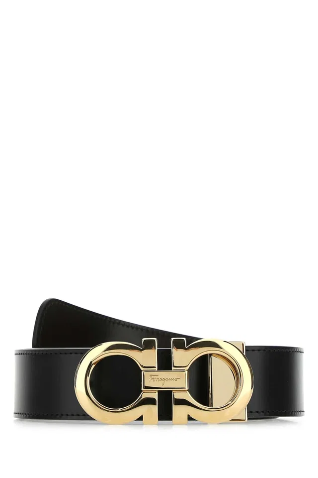 Ferragamo Logo-Buckle Leather Reversible Belt — Black in Black Leather from HEWI