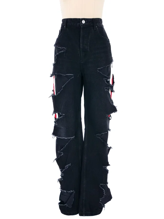 2021 Balenciaga Unisex Distressed Track Denim in Denim from Arcade Vintage