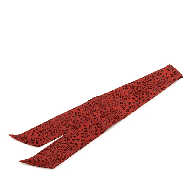 Red Hermès Scattered Letters Twilly Silk Scarf Scarves in Red Silk from Designer Revival