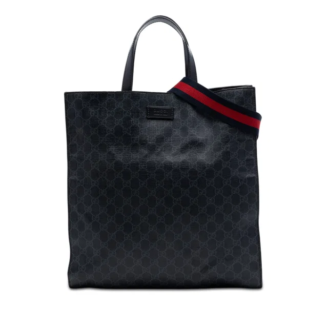 Black Gucci GG Supreme Convertible Soft Tote Satchel in Black Coated canvas from Designer Revival
