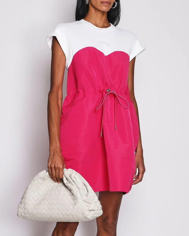 Alexander McQueen Pink and White Colourblock Mini Short Sleeve Dress with Adjustable Drawstring Waist and Pocket… in White from Sellier