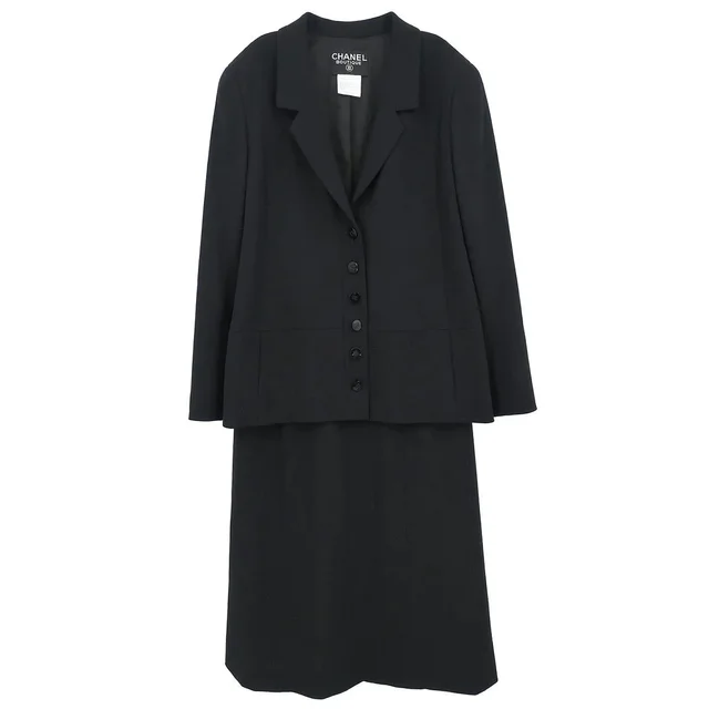 Chanel Setup Suit Jacket Skirt Black #38 1998 in Black Wool from AMORE Vintage Tokyo
