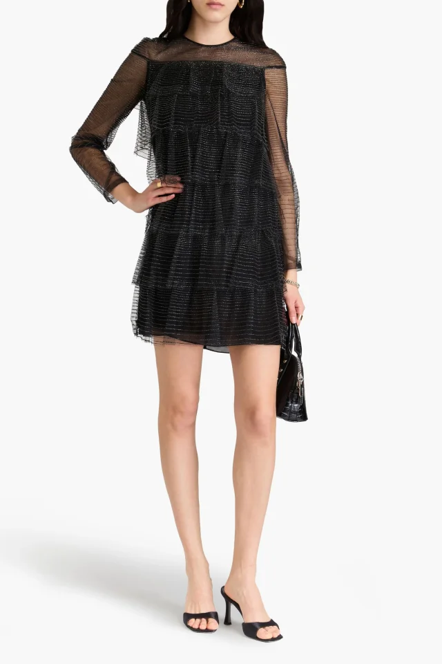 Valentino Garavani Bead-Embellished Tiered Tulle Mini Dress in Black, photo 2 of 4 from THE OUTNET