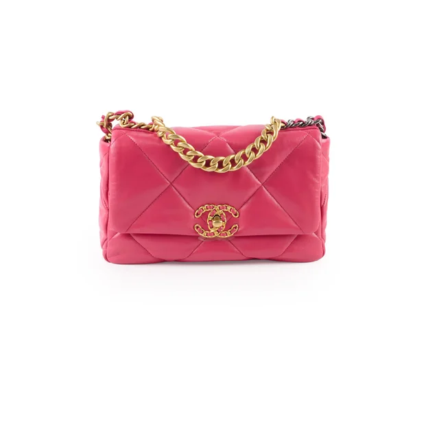 Chanel 19 Small Flap Lambskin Pink in Pink Lambskin from The Purse Affair