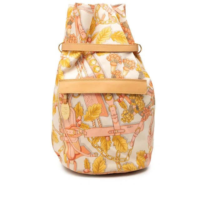 Beige LOEWE Botanical Printed Canvas Backpack in Beige Canvas from Designer Revival