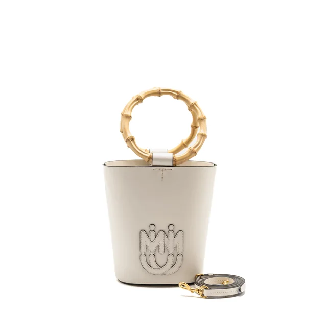 Miu Miu City Sport Bamboo Handle Bucket Bag Leather White GHW in White Leather from EMIER