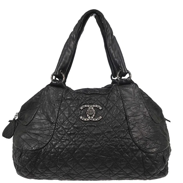 Chanel 2009-2010 Black Calfskin Coco Rider Bowling Bag Handbag in Black Calfskin from AMORE Vintage Tokyo