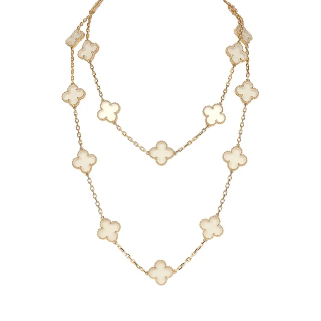 Van Cleef & Arpels Vintage Alhambra Clear Rock Candy Crystal 20 Motif Necklace 18K Yellow Gold in Yellow from Madison Avenue Couture