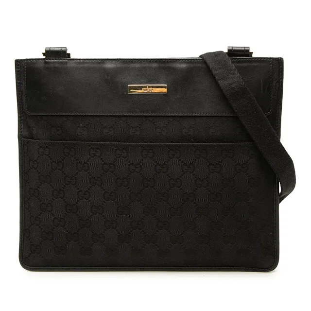 Black Gucci GG Canvas and Calfskin Crossbody in Black Calfskin from Designer Revival